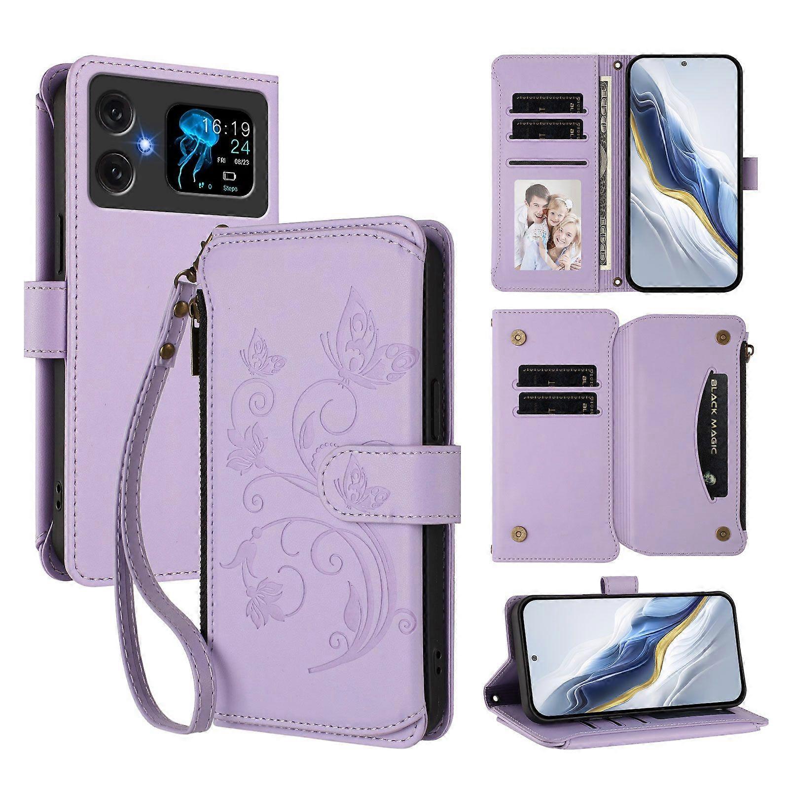 Wallet Flip Phone Cover for Cubot A20 Embroidered Butterfly 5 Card Holder Rope Zippered Bag Comptible with Cubot A20