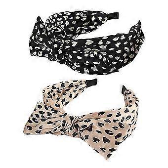 Elegantes diademas con estampado de leopardo para mujeres - Cómodas bandas anchas anudadas para el cabello - Paquete de 2 f