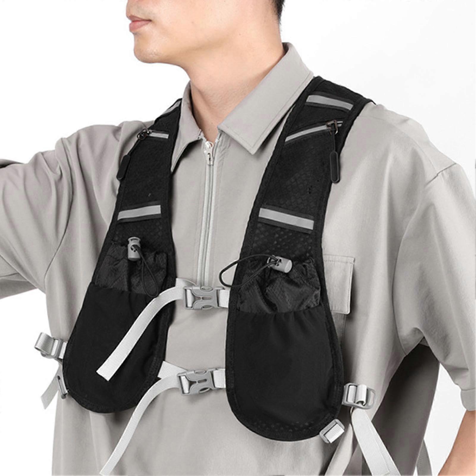 Reflective Running Vest, Hydration Pack, 16.53 x 14.96 inch Water Backpack Design, Soft Flask Pockets, Cell Phone Holder