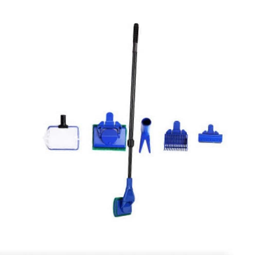 Retractable Aquarium Cleaning Tool Set 5 in 1 with Tongs, Rake, Squeegee, Brush for Freshwater and Saltwater Tanks