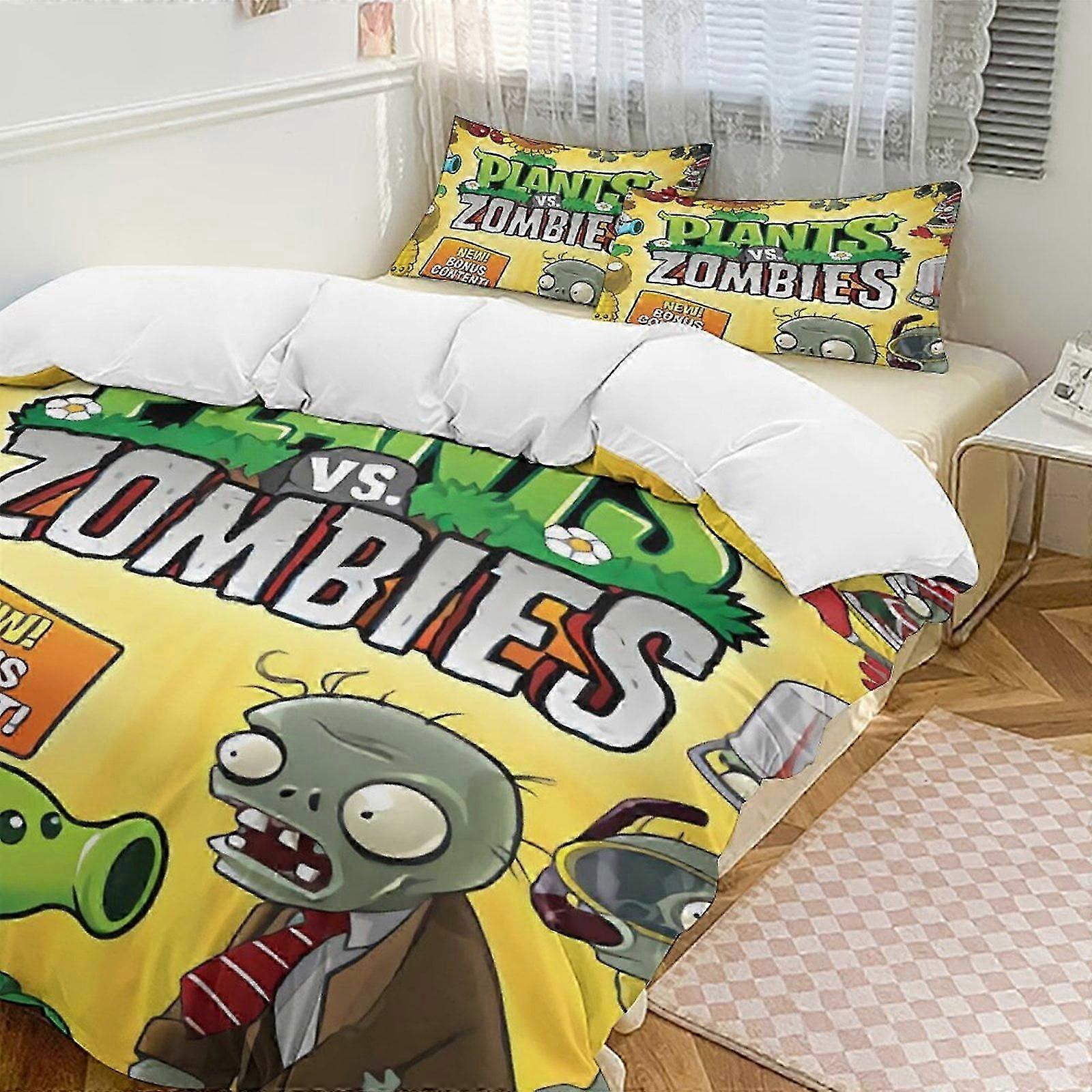 v1285 النباتات مقابل الزومبي مجموعة لحاف تكثيف لينة 3 قطع طقم الفراش طوال الموسم لحاف كوف مع 2 أكياس وسادة للنساء البالغات الفتيات المراهقين غرفة المنزل دي