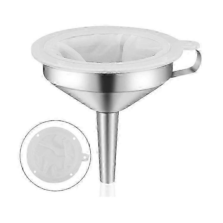 5-tommer tragt i rustfrit stål med 200 mesh-filter - Køkkentragt af fødevarekvalitet til flasker, olie, væsker - Metal Strainer Funnel Edition 0812
