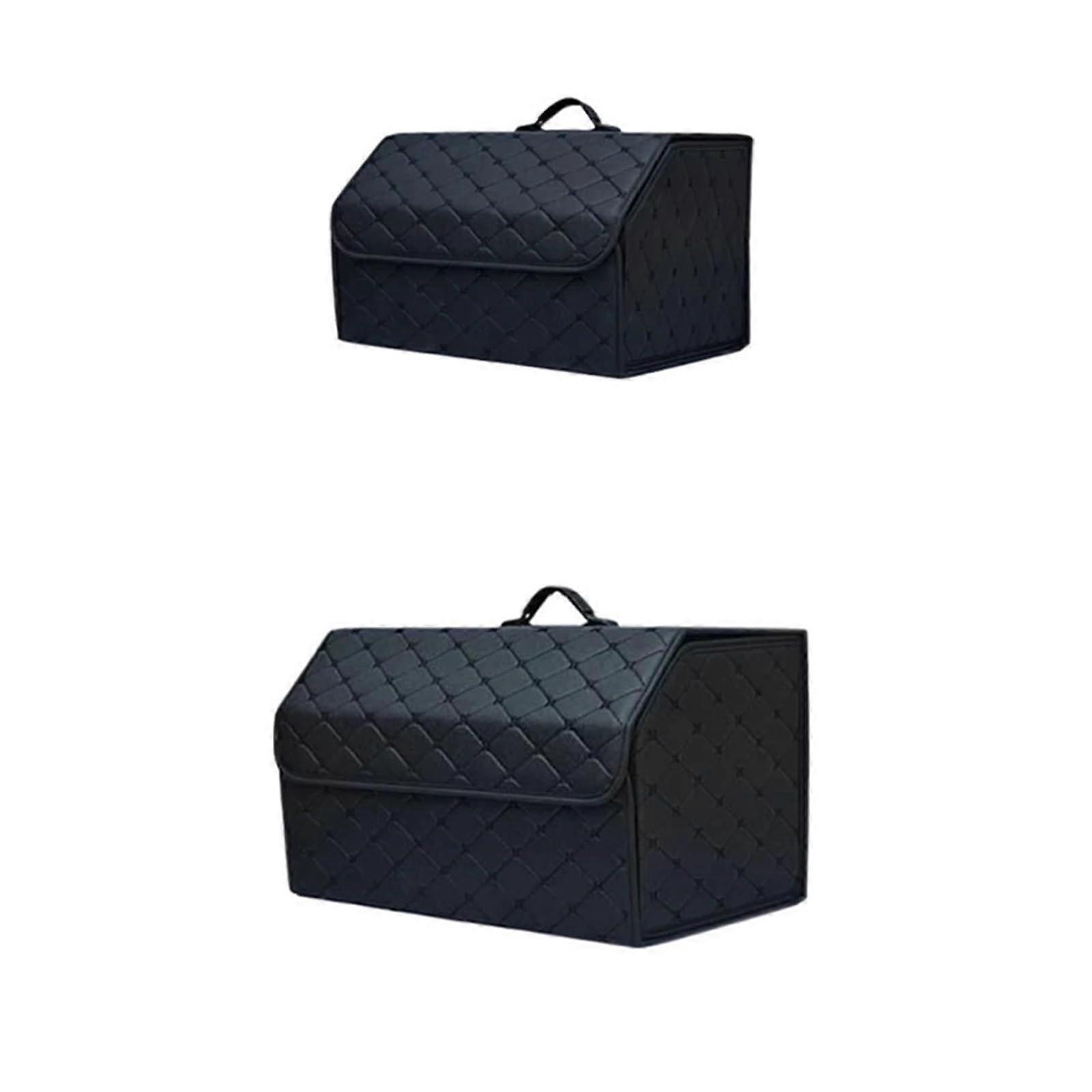 Car Trunk Organizer Box, Large Capacity, Auto Multiuse Tools, Storage Bag, Tidying, Leather, Folding For Emergency(Black M and L)