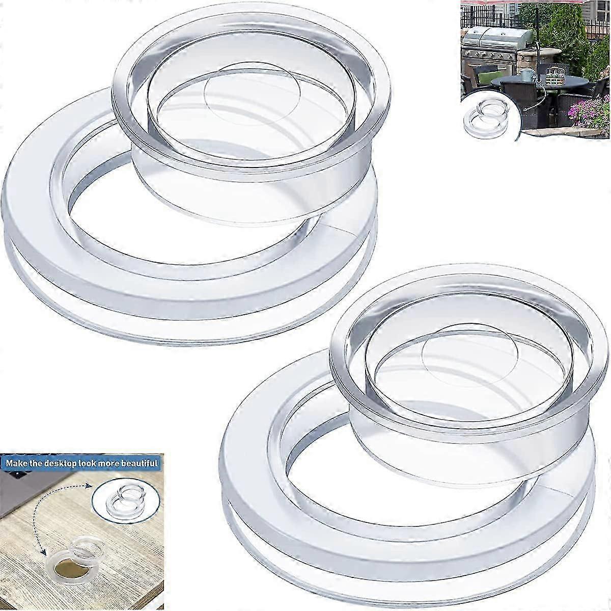 2 Pack Patio Table Umbrella Rings and Caps Set, Thicker Hole Ring Plugs and Caps Set for Standard Size Umbrella (Clear)