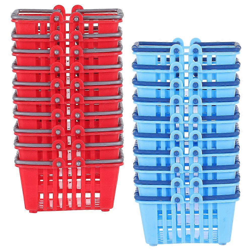 Miniature Shopping Basket Set of 20 Pieces with Handle for Playing Safe Plastic Assorted Color
