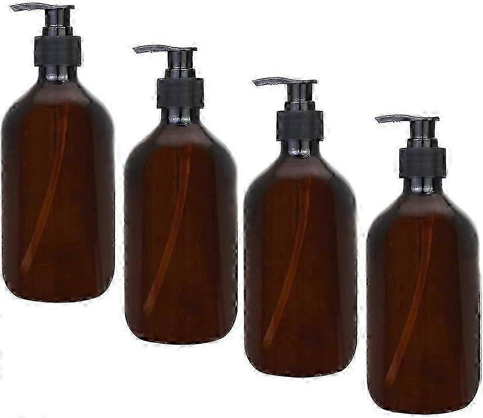 4Pcs Amber Dispenser Bottles with 500ML Pump - Empty Plastic Bottles