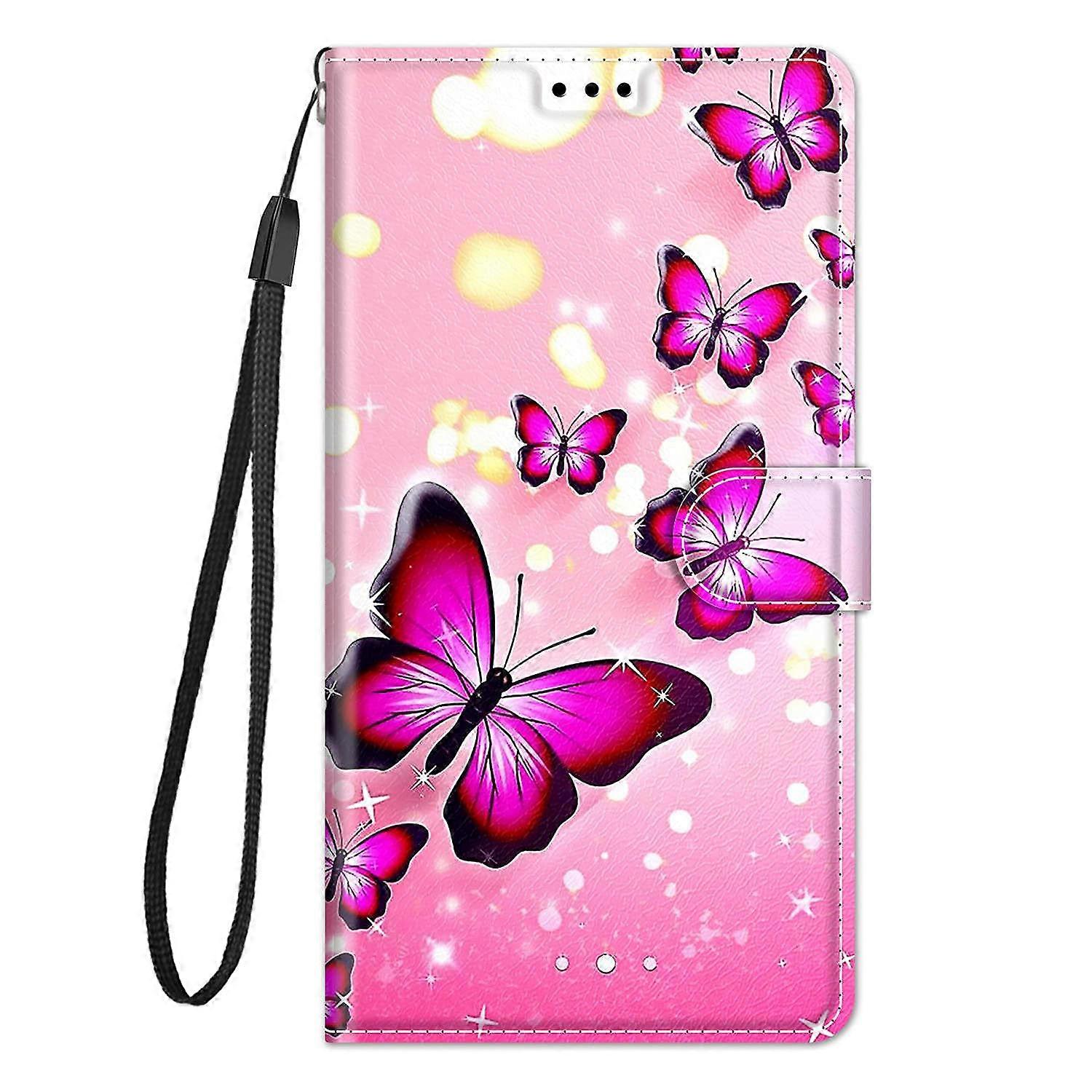 Motorola Moto G56 5G Case Silicone Leather Flip Wallet With Magnetic Closure Kickstand Card Slot Butterfly Pattern