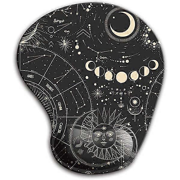 Ergonomic Mouse Pad with Wrist Support, Cute Mouse Pads with Non-Slip Rubber Base for Home Office, Studies, Easy Typing and Pain Relief, Moon, Sun