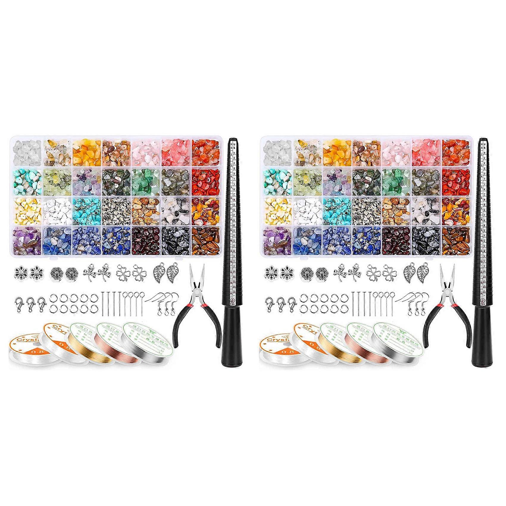 2X Ring Making Kit with 28 Colors Crystal Beads,1660 Pcs Crystal Jewelry Making Kit with Gemstone Ch