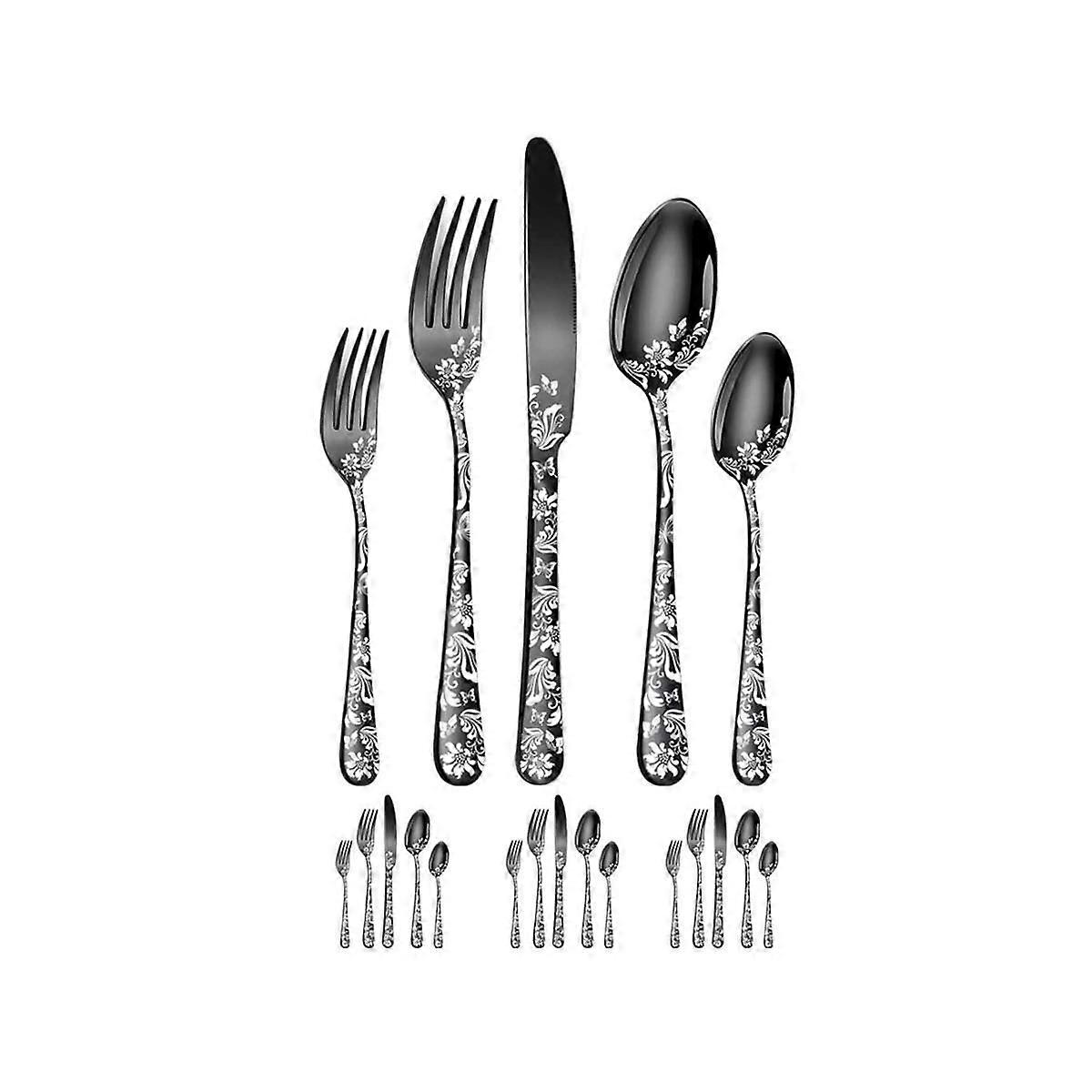 20-Piece Set, Stainless Steel Silverware Cutlery Set for 4, Unique Pattern Design, Includes Dinner