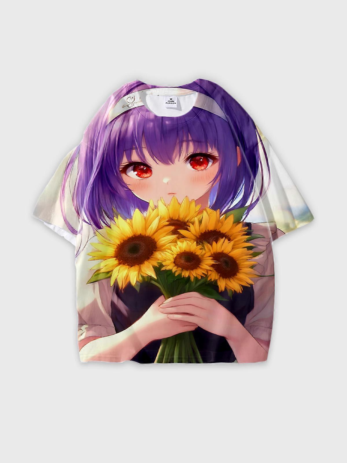 T-Shirt Round Neck, Loose Short Sleeve Pattern Graphic Tee, Unisex Summer Casual Top W1931