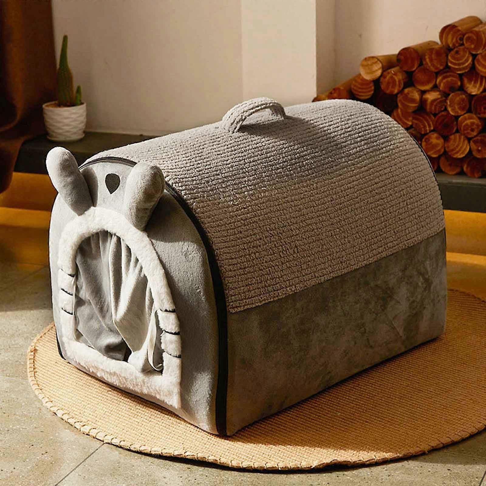 Foldable Cat House Cat Cave Bed With Removable Washable Cushion Pillow Non Skid Bottom For Cats Or Small Dogs Size L