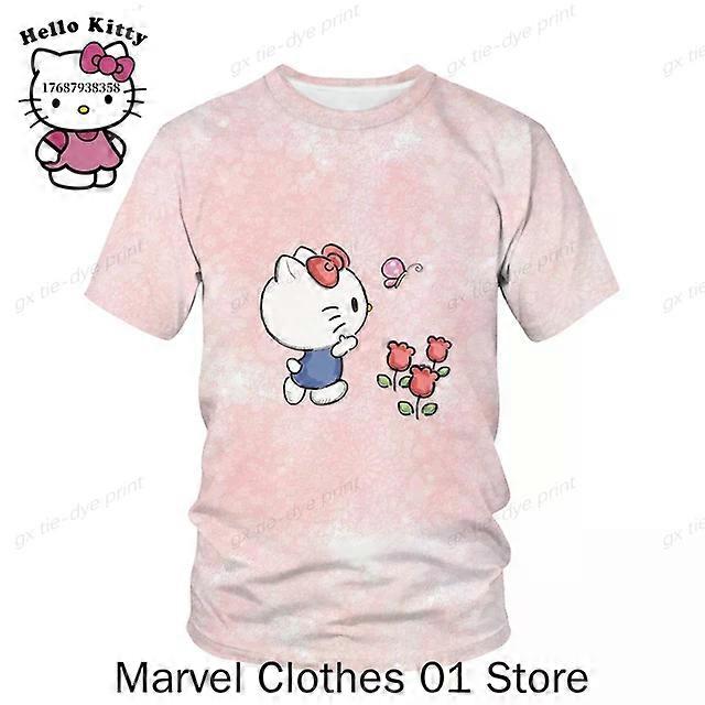 New Arrival Hello Kitty 3D Print Funny Cartoon Short Sleeve T-shirt for Girls Boys