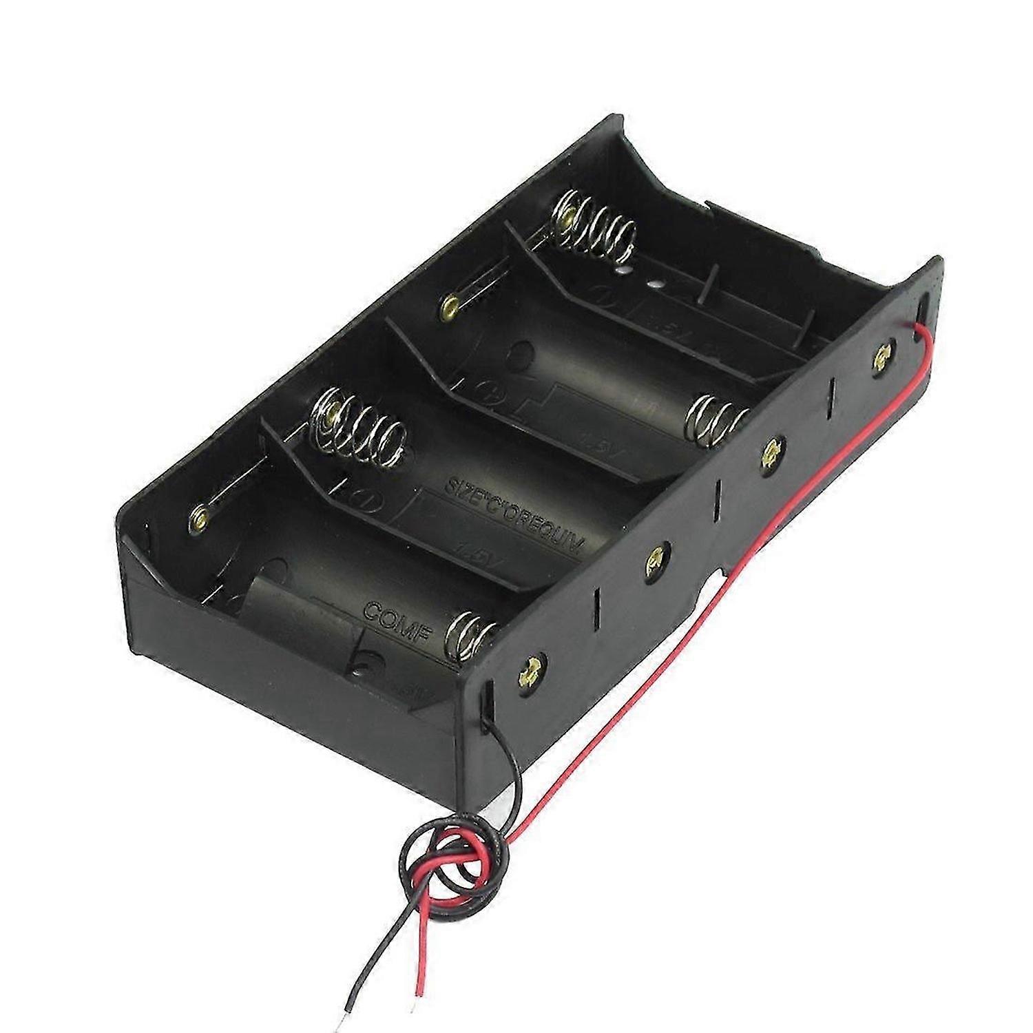 Black 4 x 1.5V D Battery Holder Storage Case Box w Wire Leads