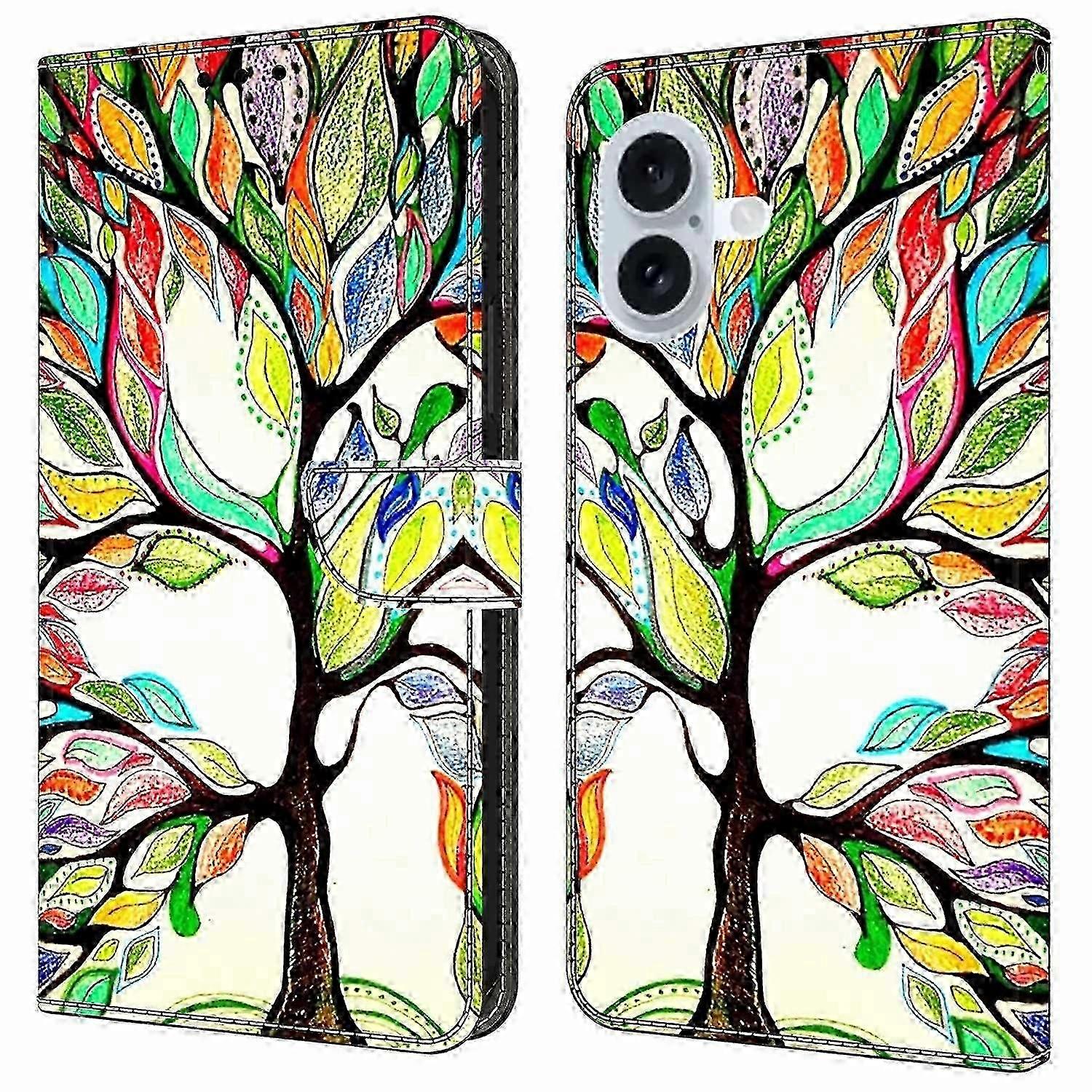 For Iphone 16 Case Pattern Printed Protective Cover Tpu+pu Leather Flip Phone Case-red Cracks
