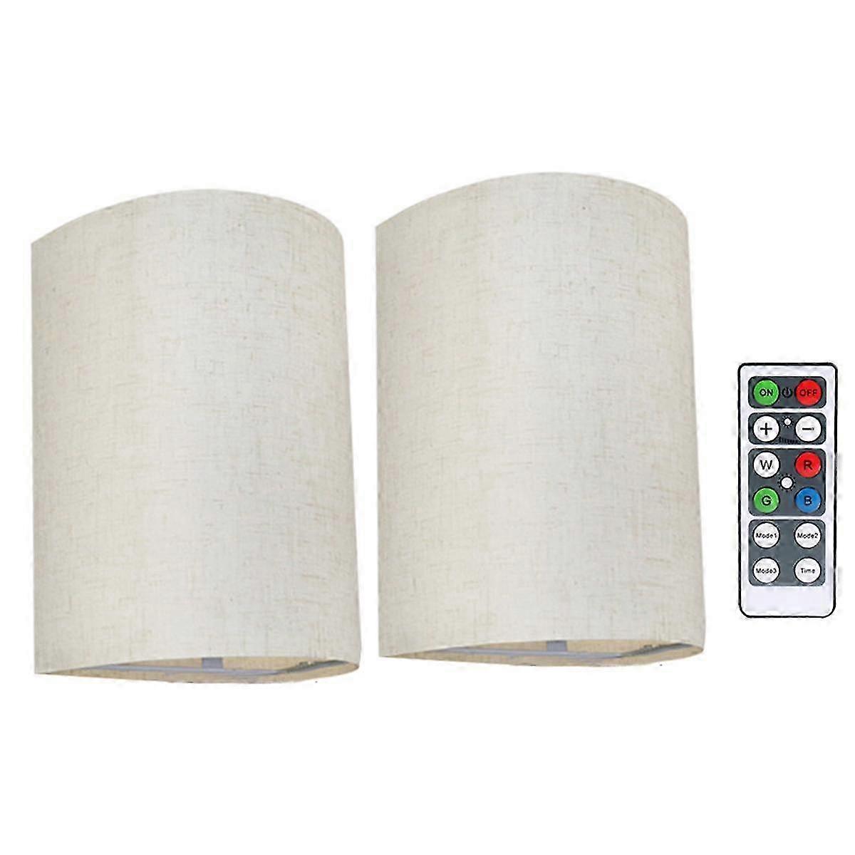 Rechargeable Wall Sconce Magnetic Wireless Lamp RGB Colors Dimmable with Fabric Linen Shade and Remote, Lighting 2Pcs hwy