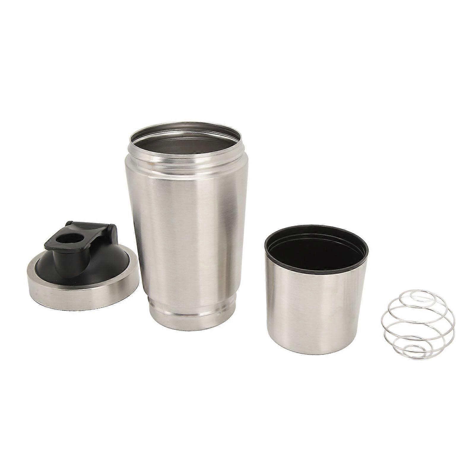Shaker Bottle Stainless Steel Protein Shaker Scales Portable Shaker Cup with Wire Whisk for Protein Mix Pre Workout Silver 600ml