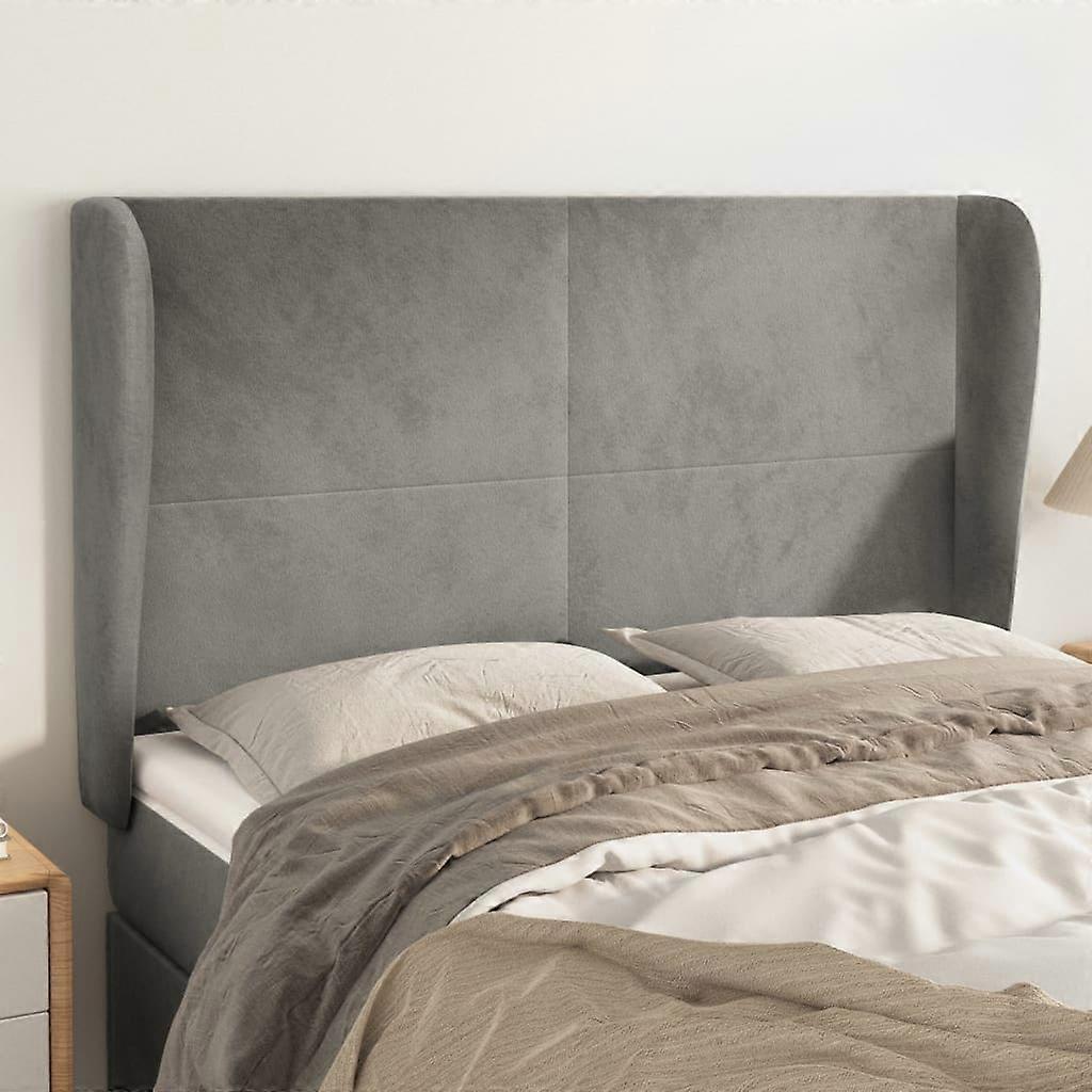 Kopfteil mit Ohren Hellgrau 147x23x118/128 cm Samt