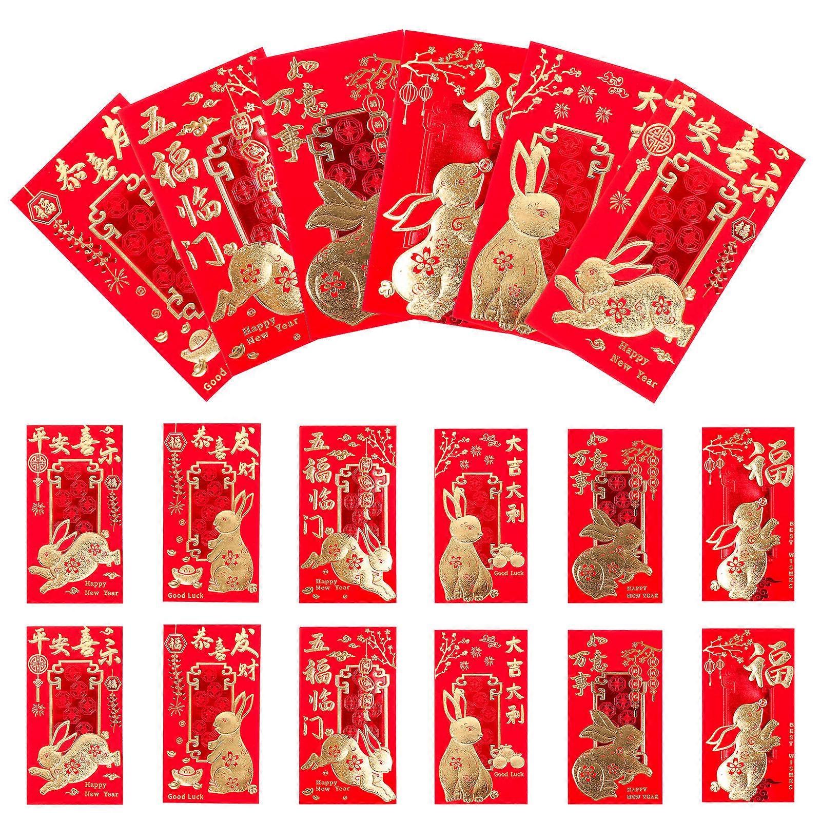 Rabbit Year Paper Red Packets Money Pouch for Storage 36Pcs with Festive Print