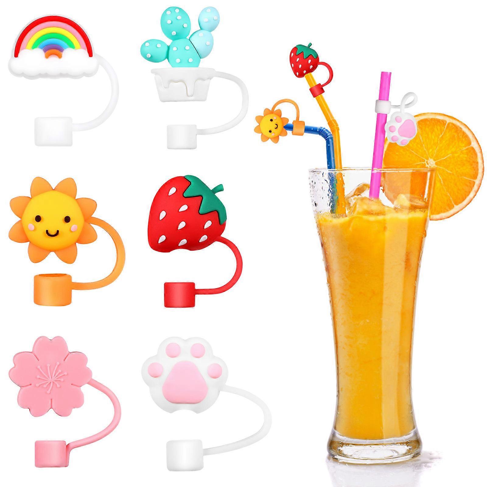 Assorted Color Straw Plugs Straw Tips for Decorating Cups 6Pcs Set