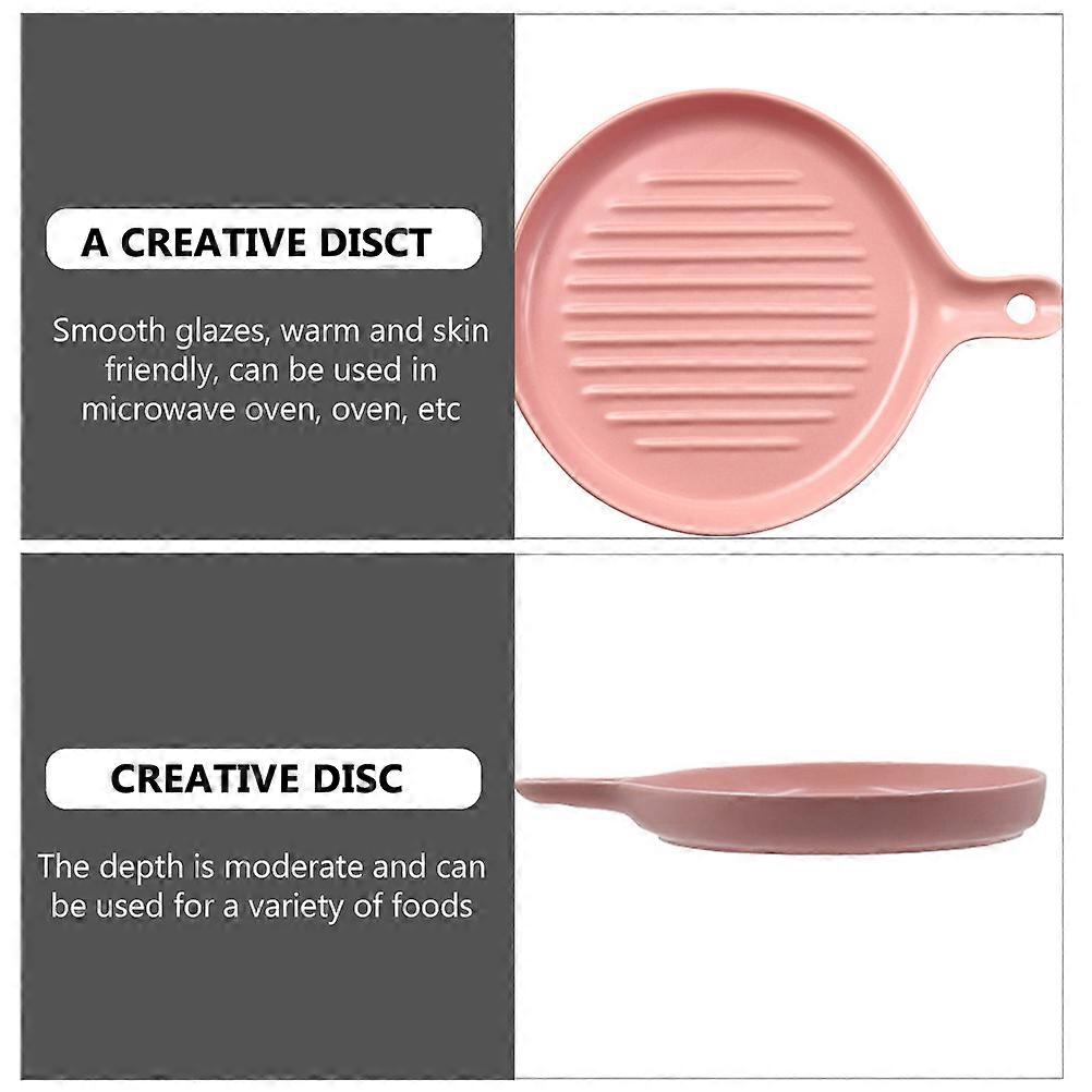 Baking Dish Ceramic Plate for Coffee Shop Constructed from Pink Ceramic with Anti-Hot Handle 1Pcs