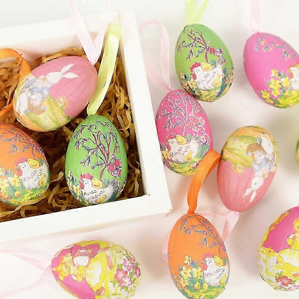 12PCS Easter Eggs Hanging Ornaments Spring Holiday Home Paper Mache Tree Decor