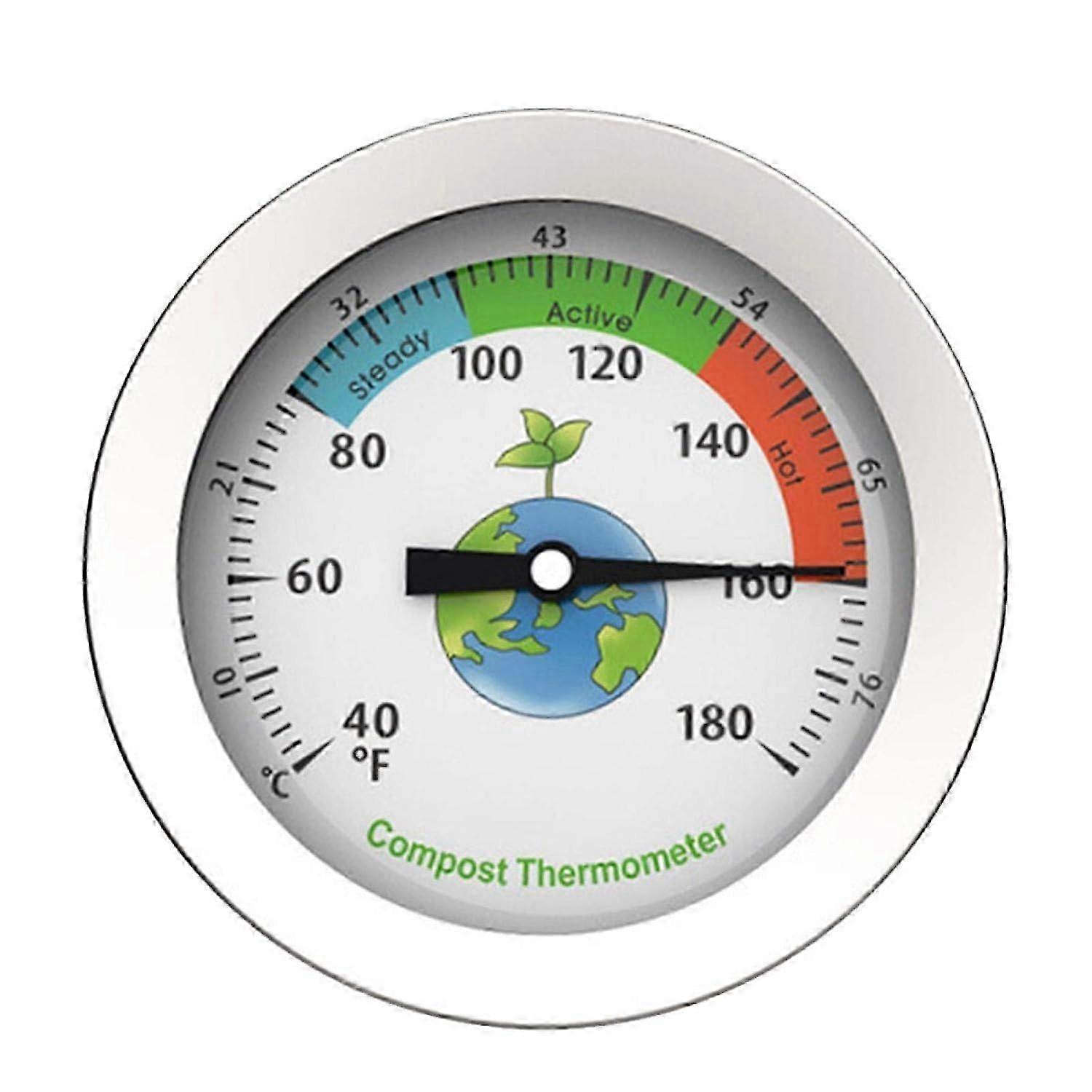 Compost Thermometer Stainless Steel Dial Thermometer For Home & Garden Composting 54mm Diameter C & F Dial, 500mm Temperature Probe