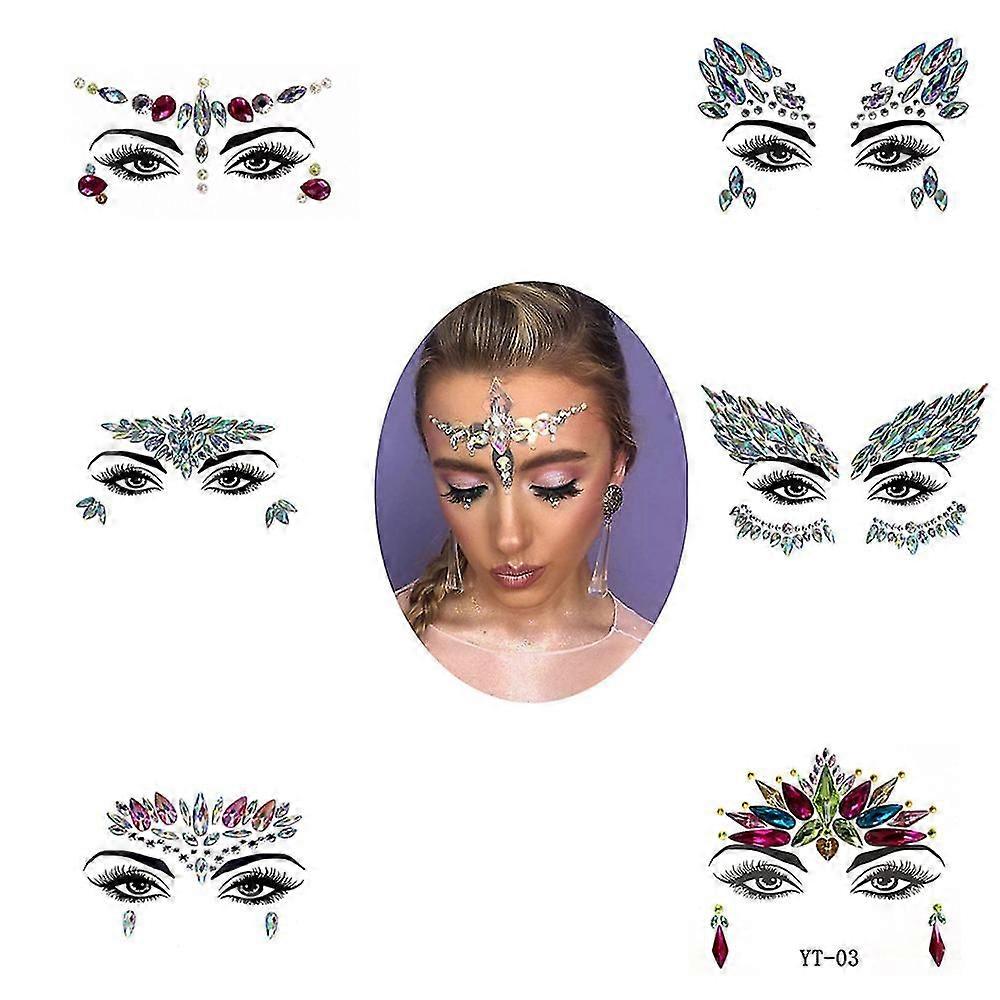 6pcs Halloween Noctilucent Face Gems Tattoo Sticker,cosplayA