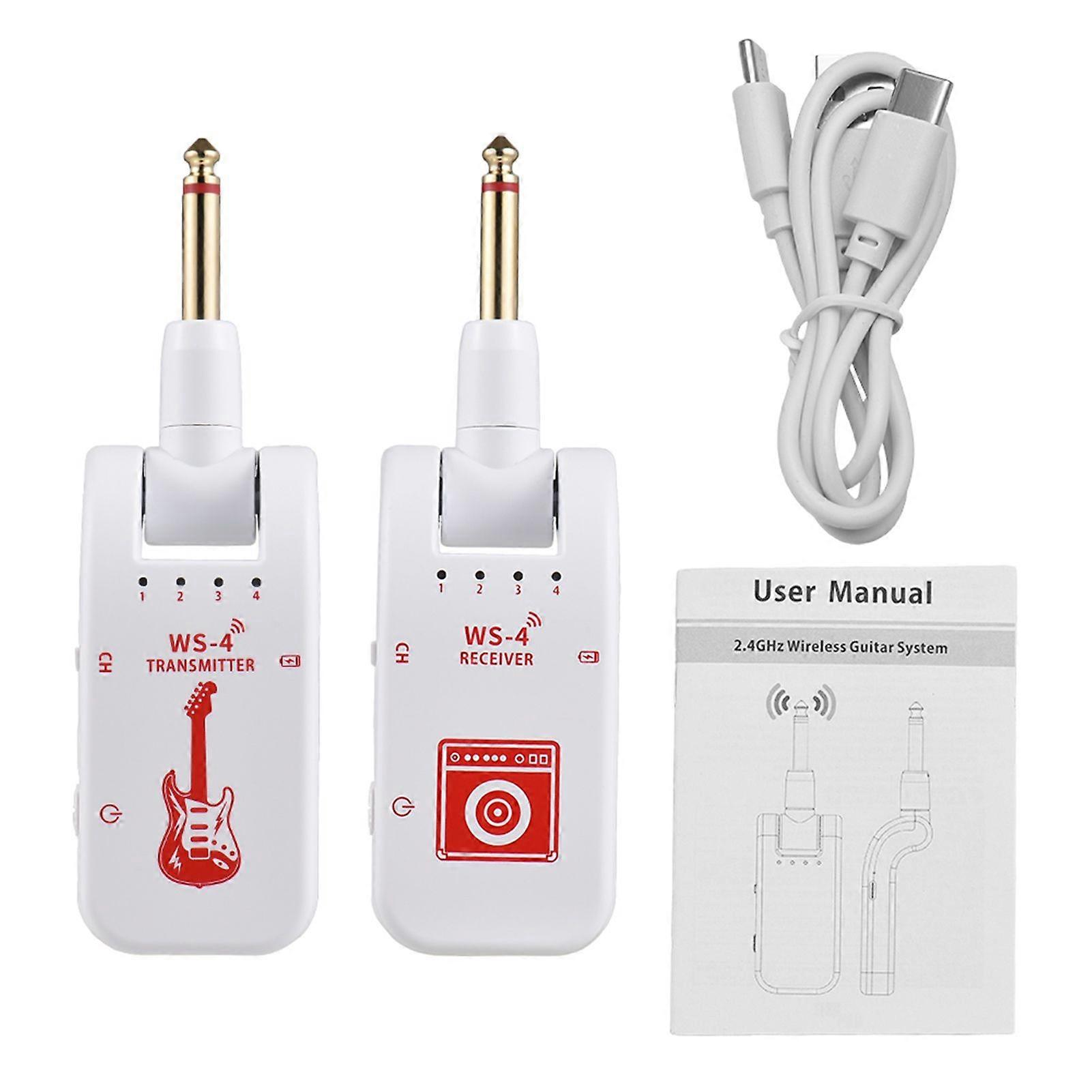 2.4G Wireless Guitar System Rechargeable Guitar Transmitter Receiver Set for Electric Guitar Bass Electric Wind Instruments Plug and Play 48K/16bit Re