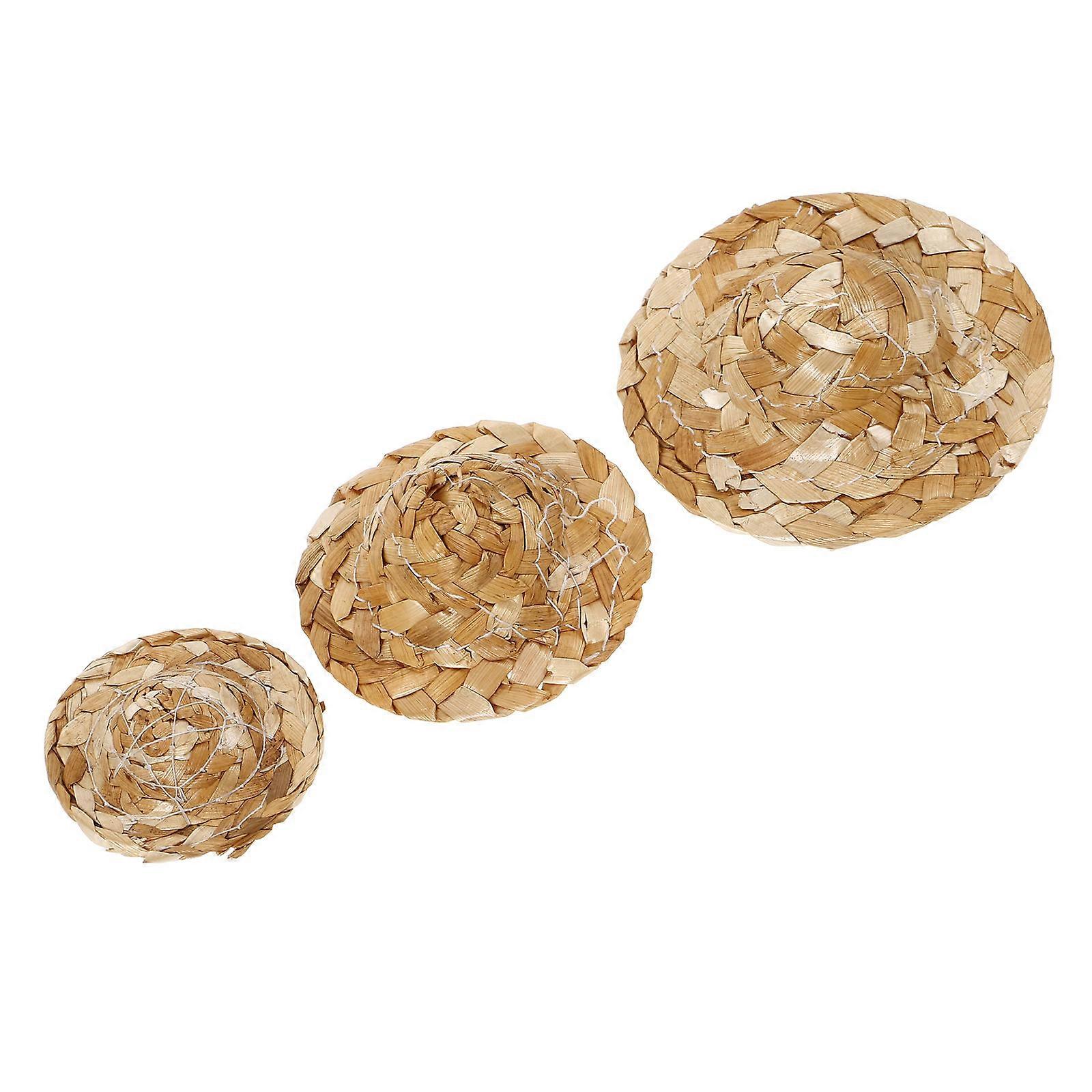 Miniature Hats Bamboo Straw Hat for Decoration 9Pcs for Parrots