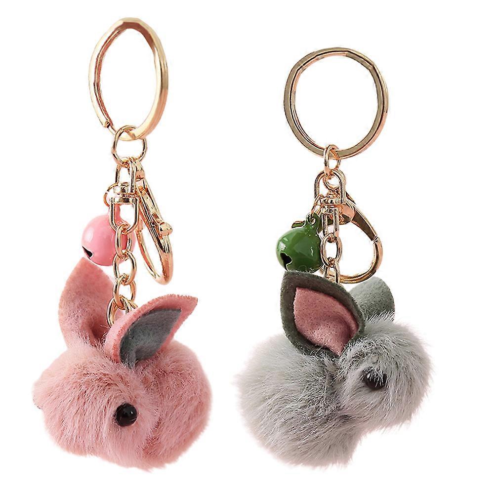Cartoon Wool Felt Key Ring for Decor with 2Pcs Bunny Key Chain