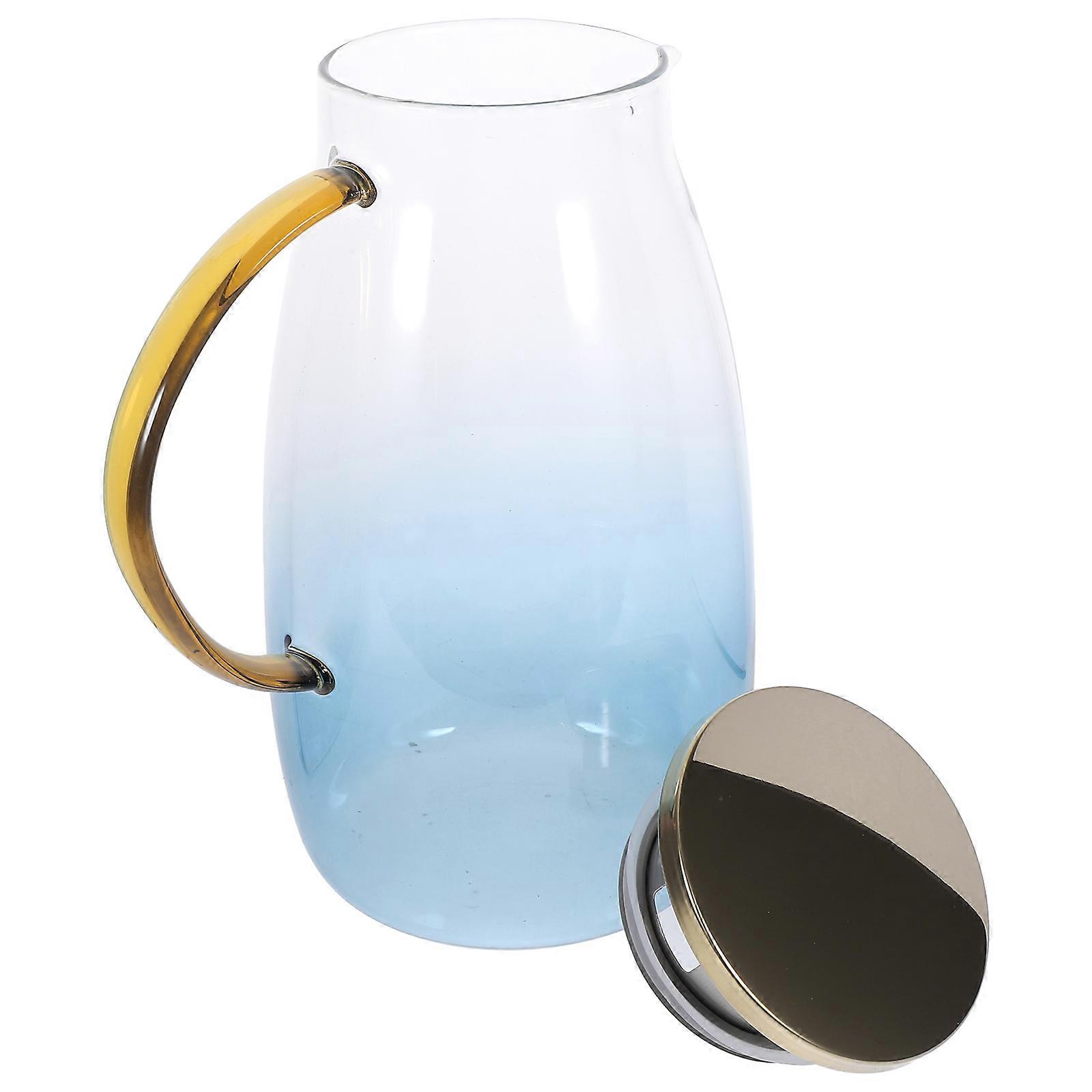 Water Pitcher with Handle for Storage Use 1Pcs Blue Glass and Steel
