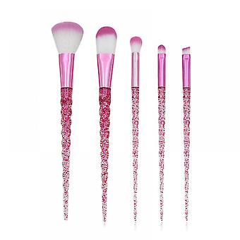 Veeki 5pcs Transparent Unicorn Makeup BrushesPink  Gypsophila Spiral Handle Loose Powder Foundation Set Beauty Makeup Tools