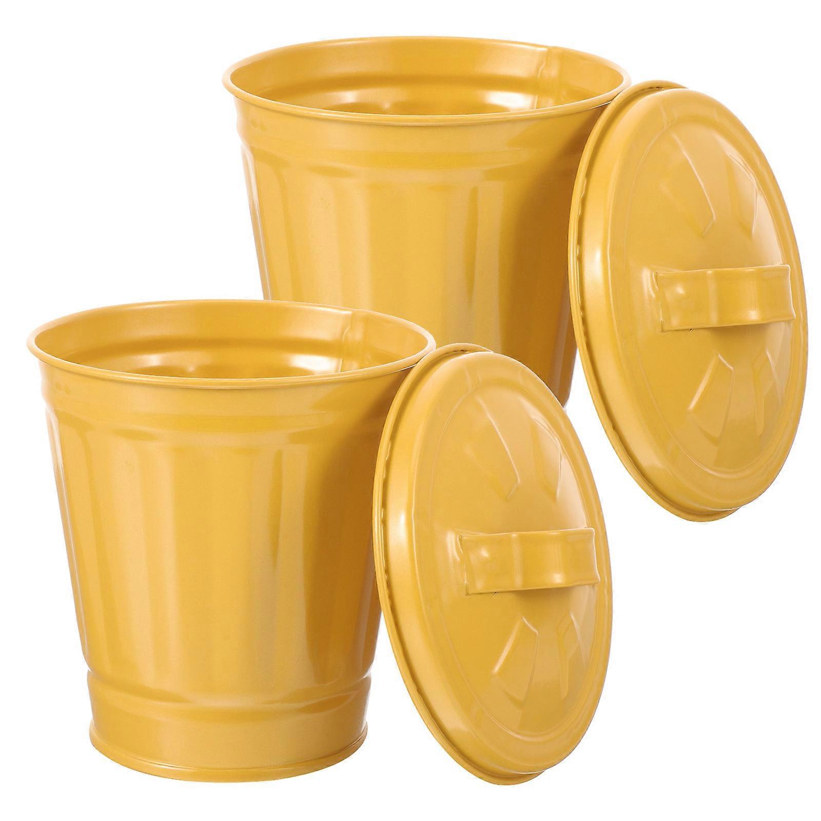 Galvanized Trash Can Desktop Trash Bucket for Storage 2Pcs Metal Garbage Holders
