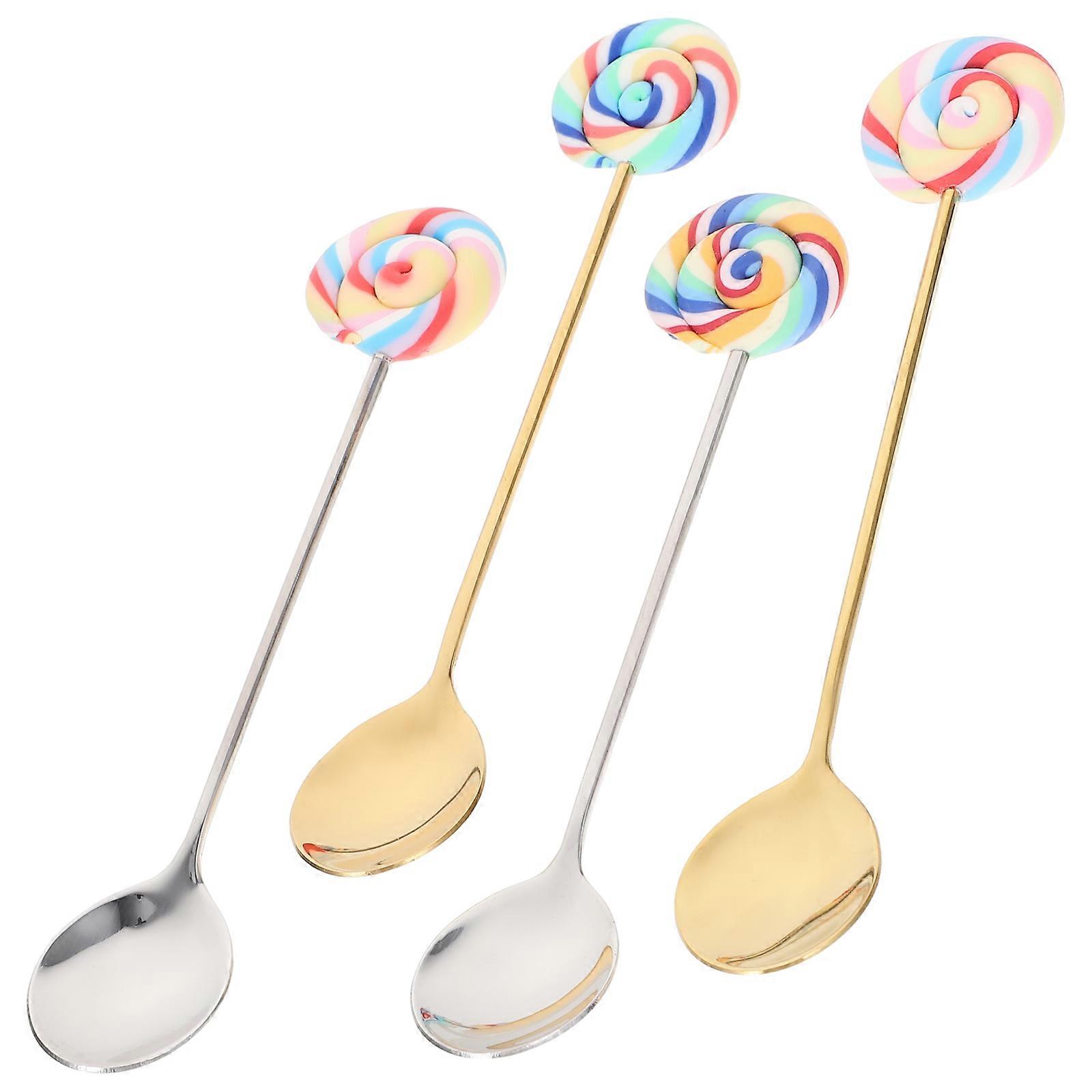 Mixing Spoons 4Set Stainless Steel Tea Spoons Office Use Ergonomic Handle Silver 13.5X2.5CM