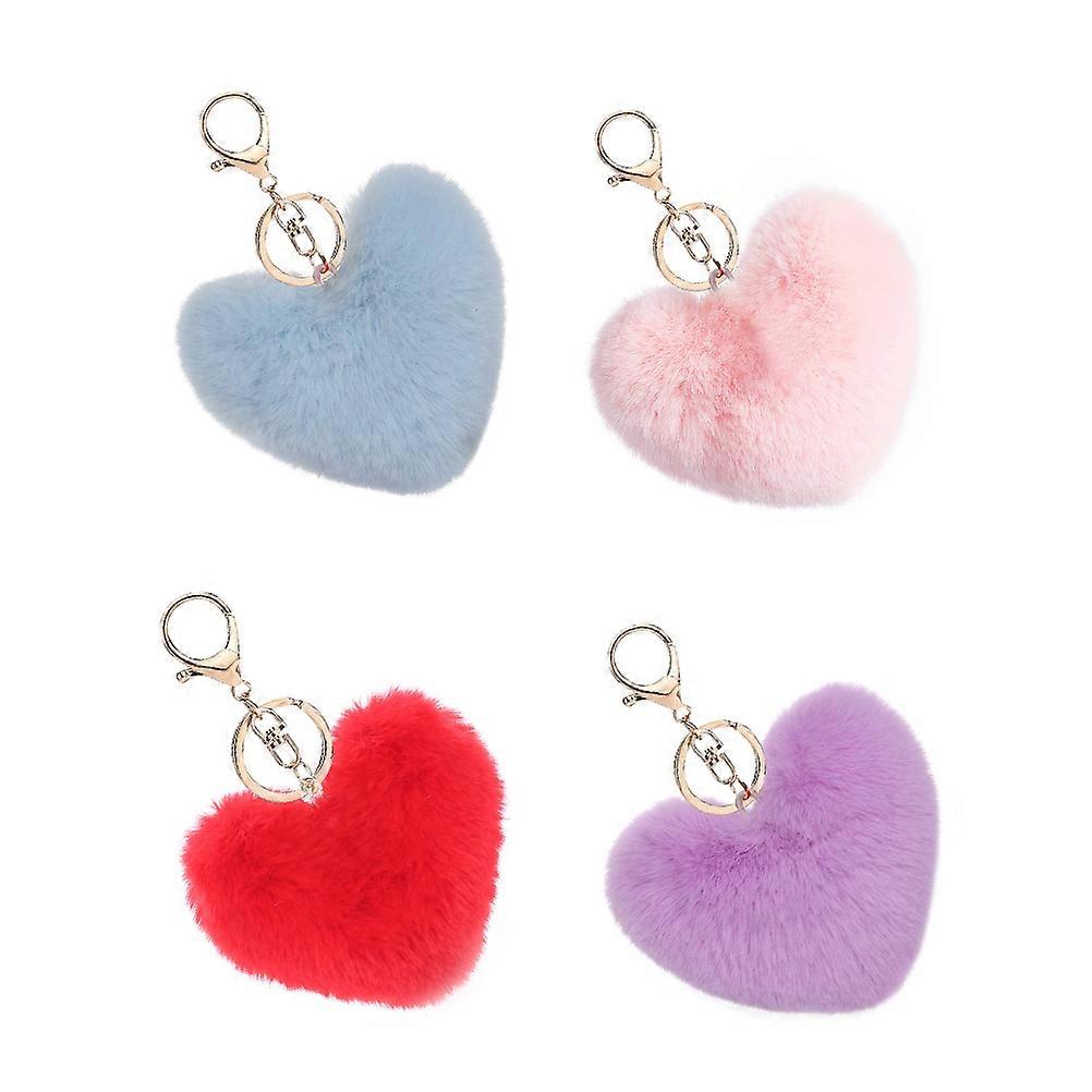 Plush Heart Key Chains with Pom Pom Ball for 8Pcs Key Chain Set
