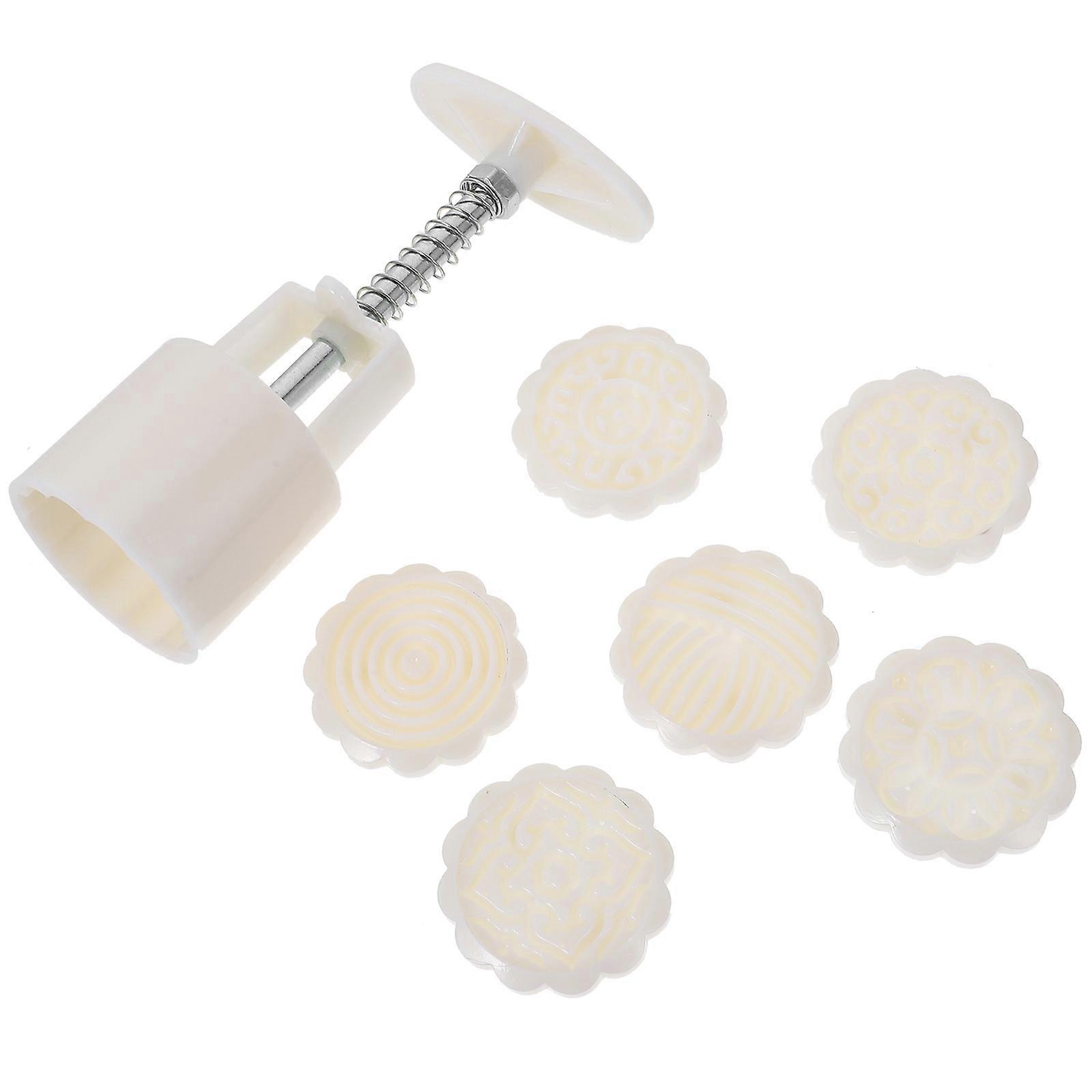 Fondant Stamps Mold For Moon Cake Press Creating Beautiful Cookies Ideal For Family Gatherings Made Of ABS Material In Beige 1 Set