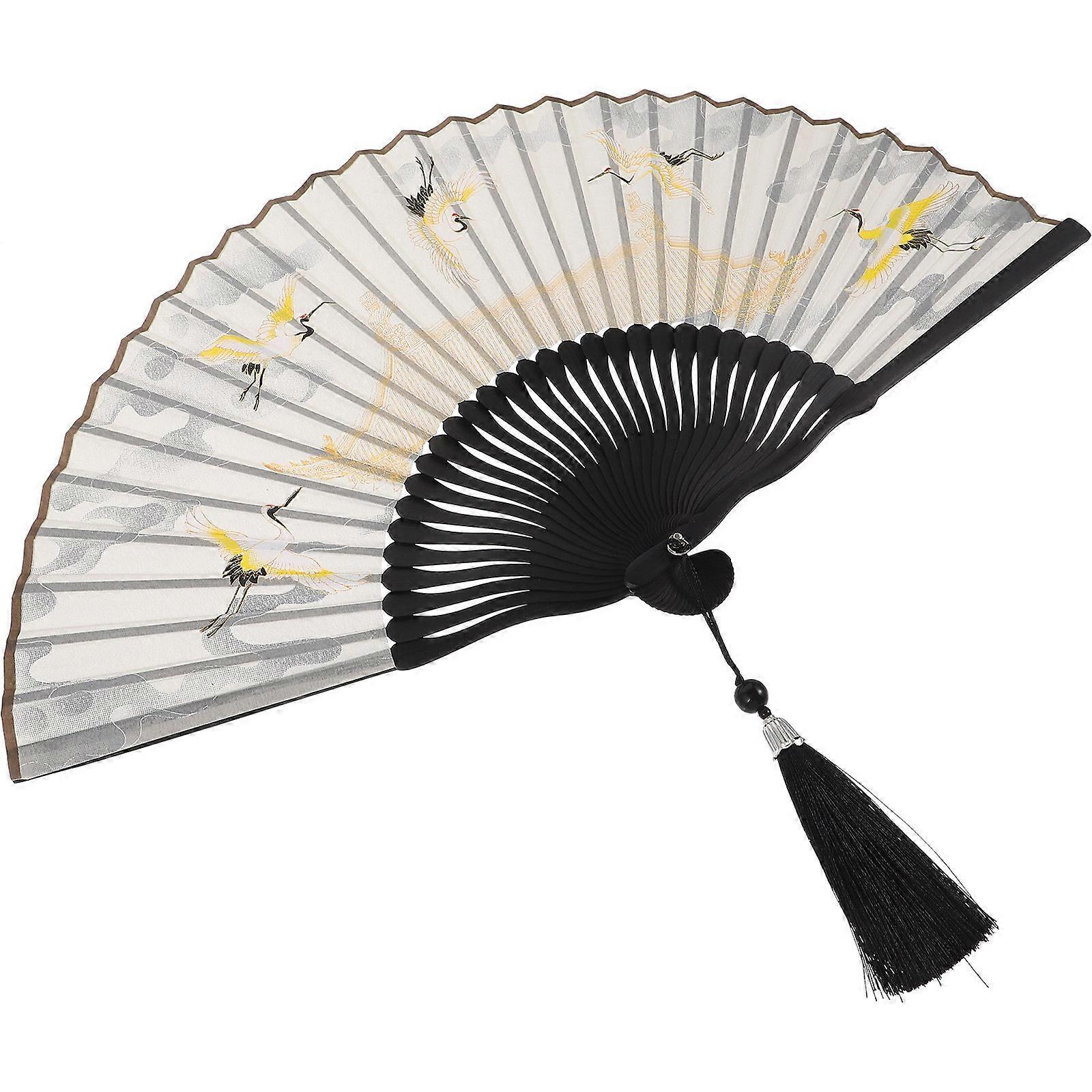 Silk Folding Fan Hand Fan for Performance 2Pcs Chinese Vintage Design