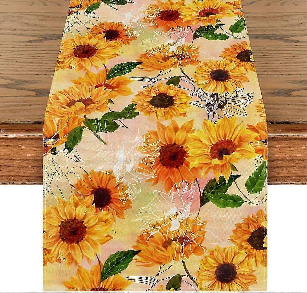 2025 Latest Model  Dorm rustic watercolor sunflower table runner spring flower tablecloth spring
