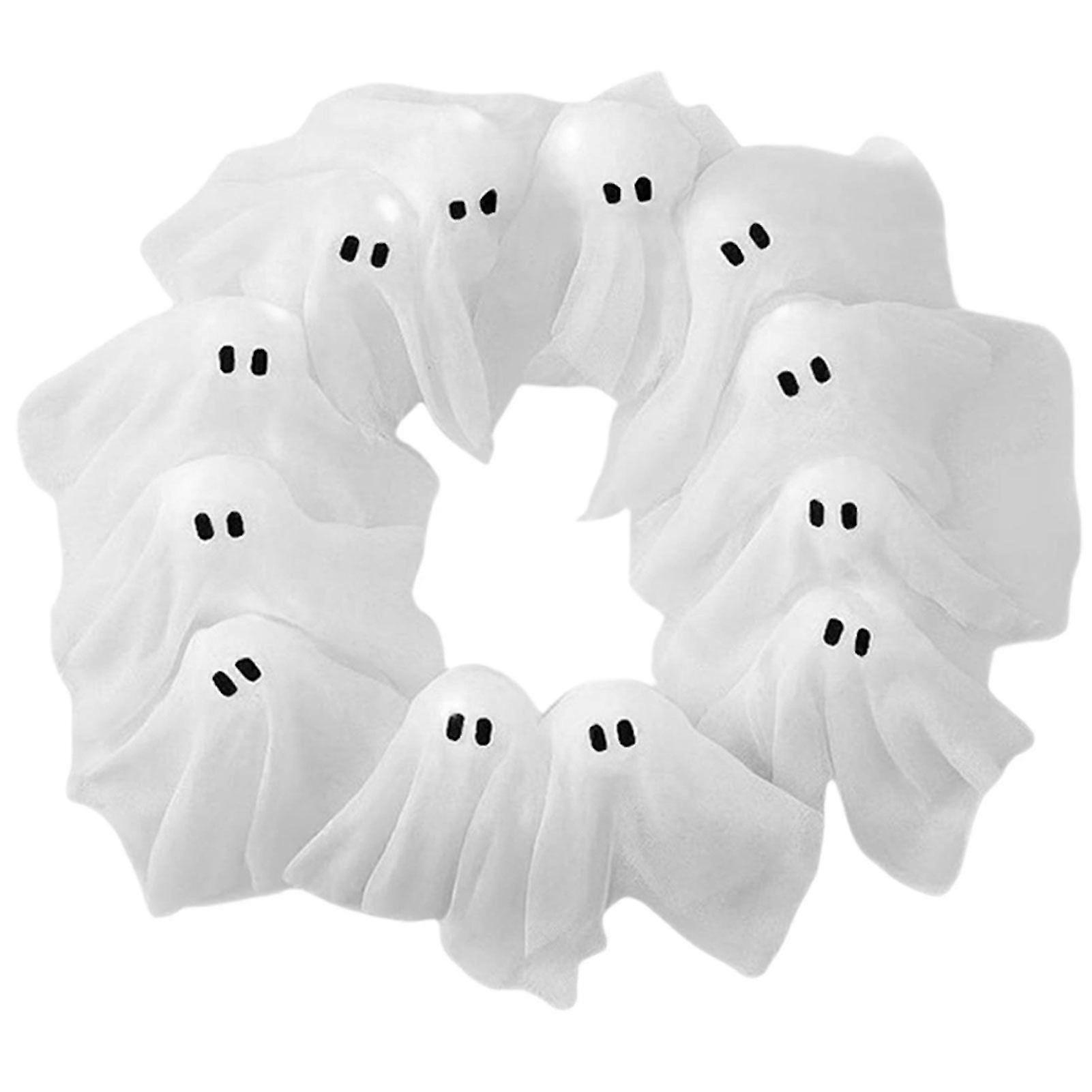 Light-Up Ghosts Wreath for Halloween White Ghost Garland with LED Lights, Perfect for Porch Door and Party Decoration