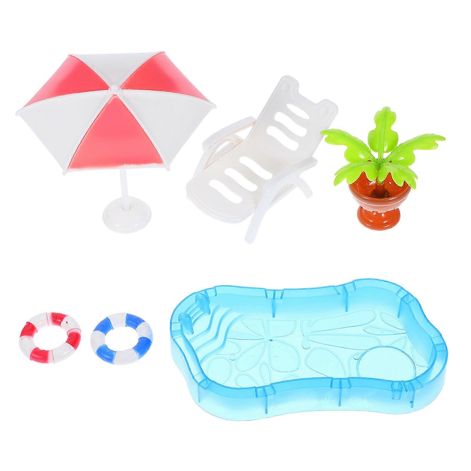 Mini Beach Decorating Set Dollhouse for Play 5Sets Plastic Swimming Pool Accessories
