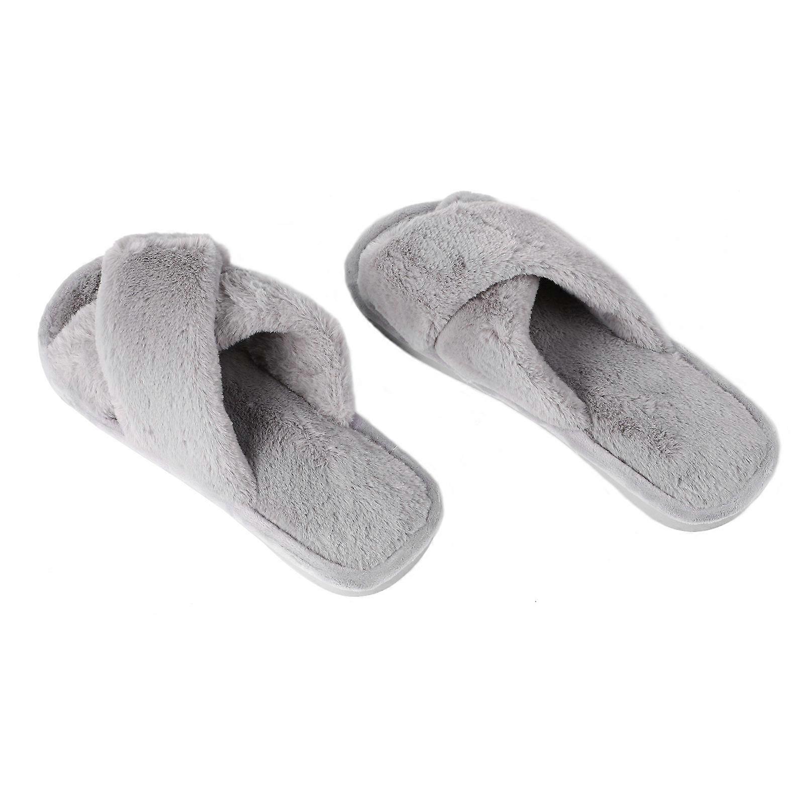 Fashionable Design Cross Plush Slipper In Grey For Women With Warmth Feature For Autumn Winter 1 Pair