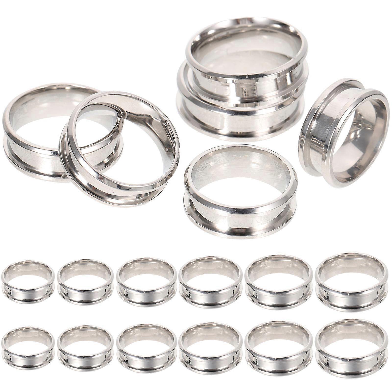 Silver Ring Blanks Grooved Finger Ring for Jewelry Making 54Pcs