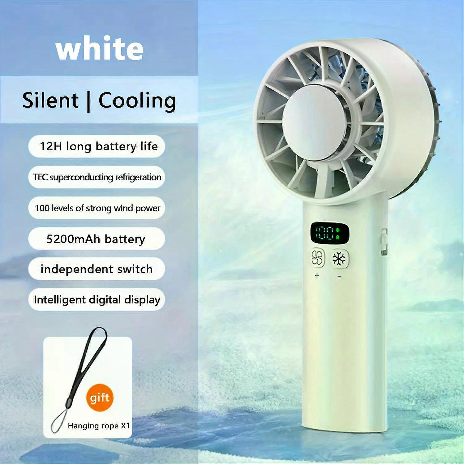 Outdoor Portable Mini Handheld Fan with LED Display Semiconductor Refrigeration 100 Wind Speeds USB Rechargeable Battery Fan