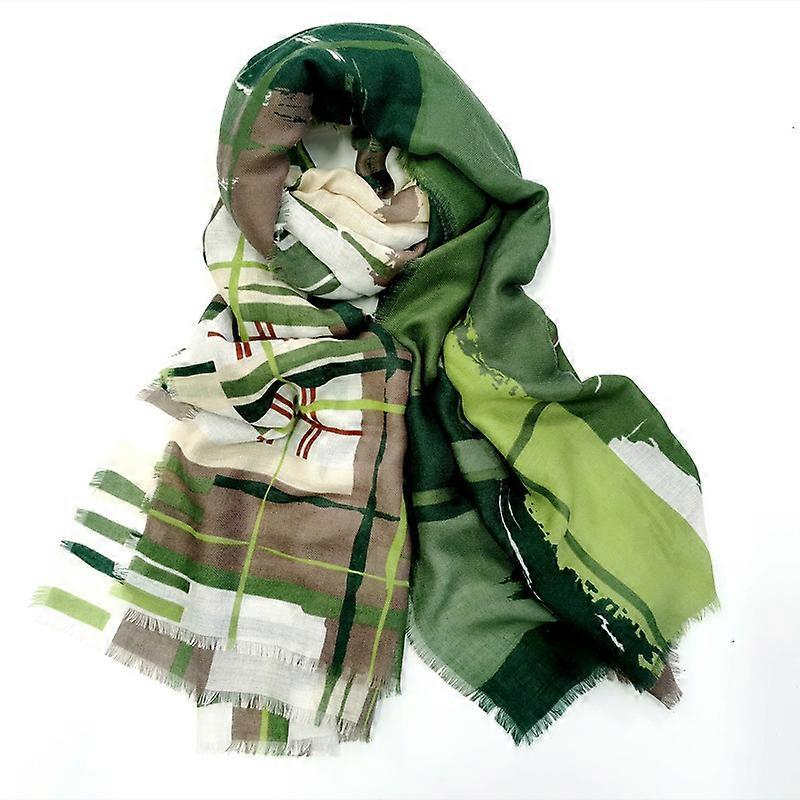 Polyester 32 Twill Voile Silk Screen Printing Scarf Geometric Gradient Stitching Tassel Woven Shawl Scarf