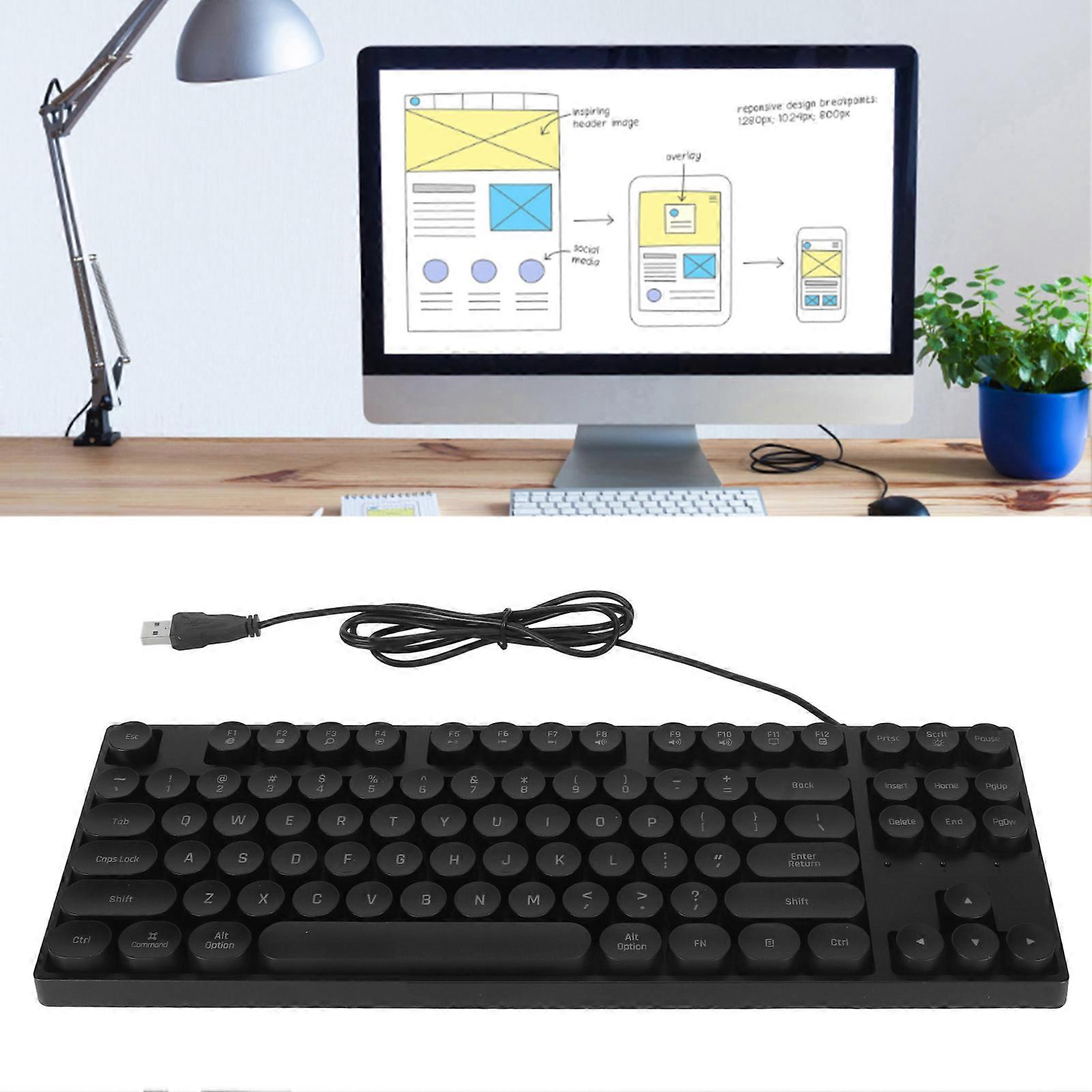 Gaming Keyboard USB Round 87 Keys Colorful Backlit Ergonomic Mechanical Touch Wired Keyboard for Desktop Laptop PC Black 