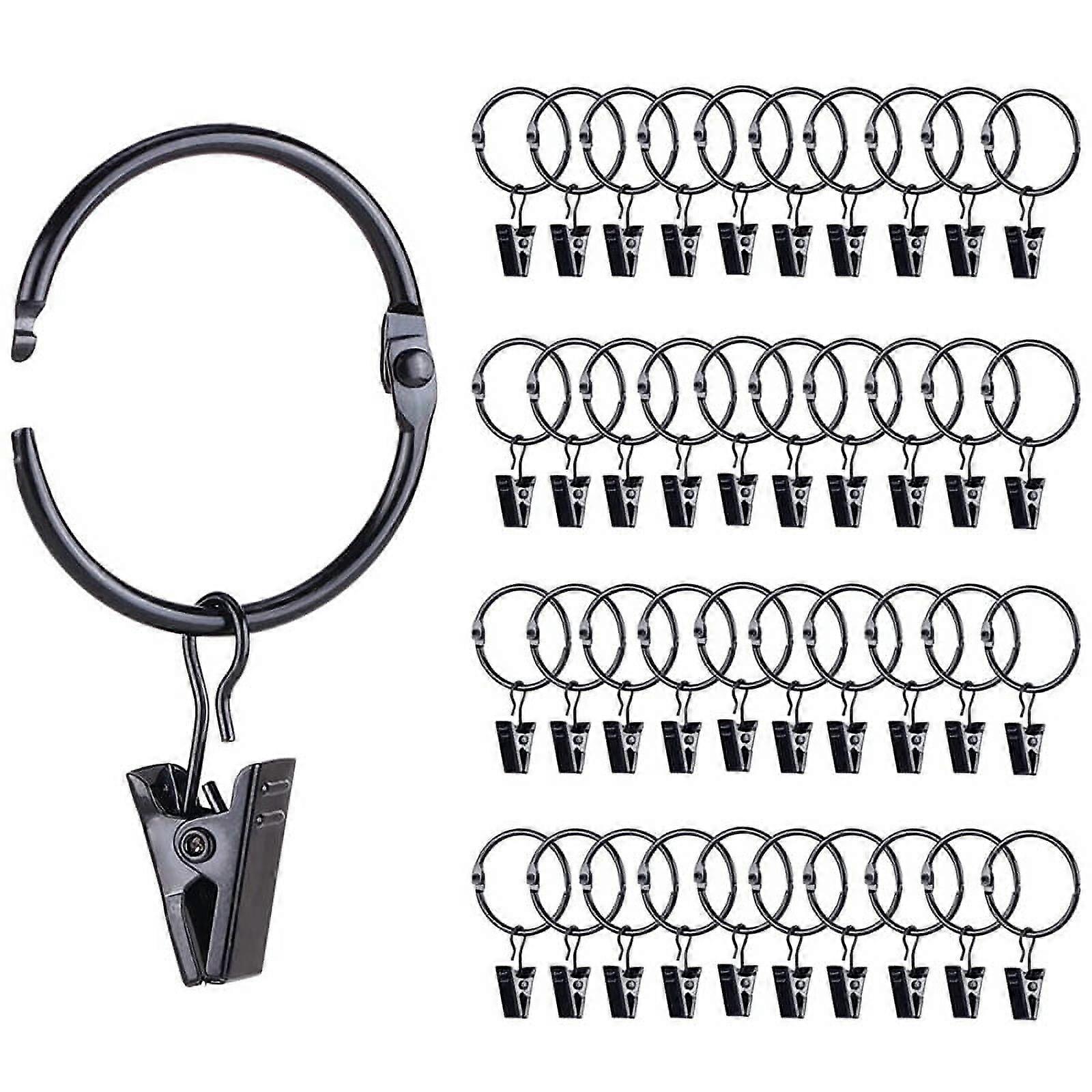 42 Pack Openable Curtain Rings with Clips, 1 Inch Interior Diameter,