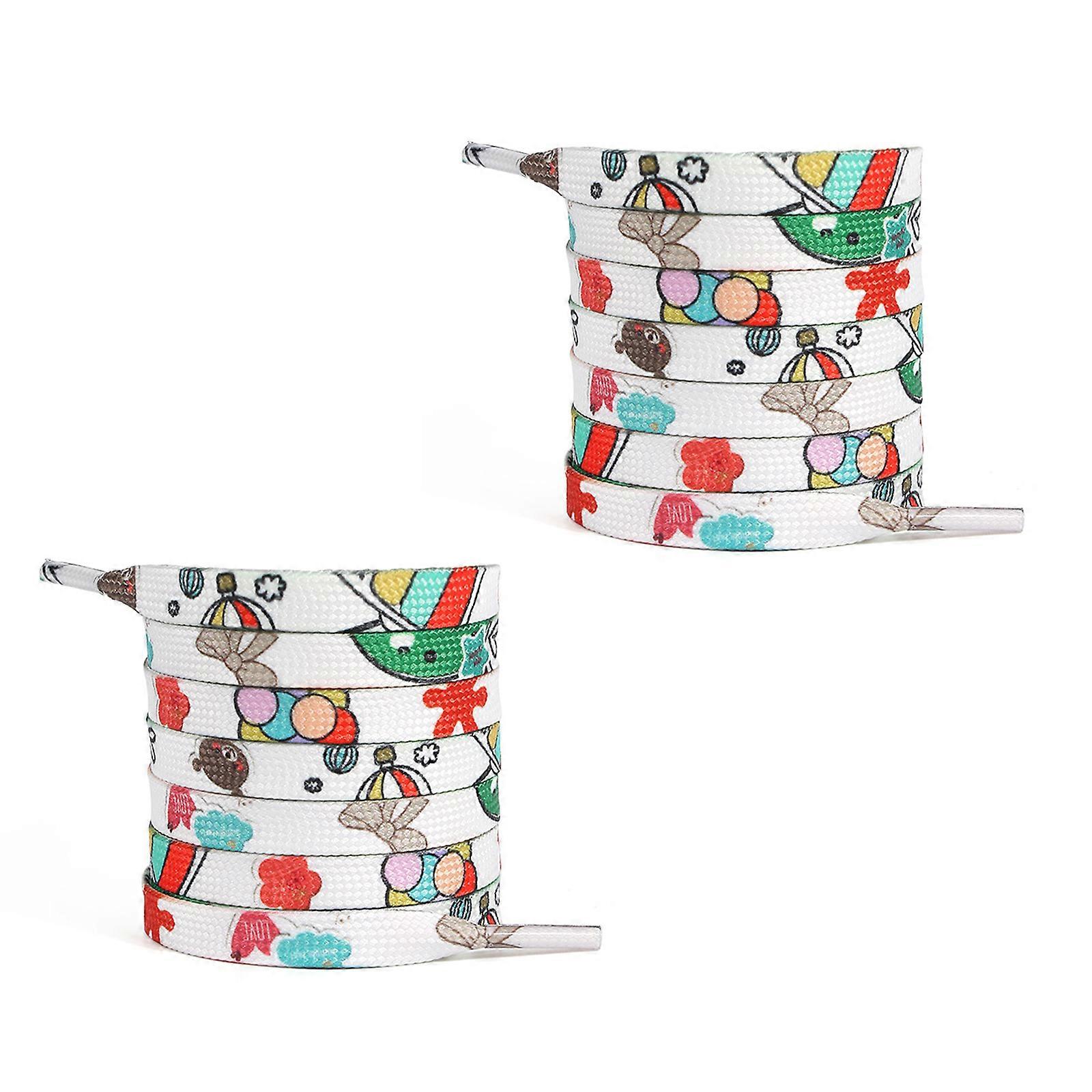 Unique Cartoon Print Design Flat Shoe Strings 100cm Polyester Colorful Shoe Laces for Most Shoe Types Sneakers  White