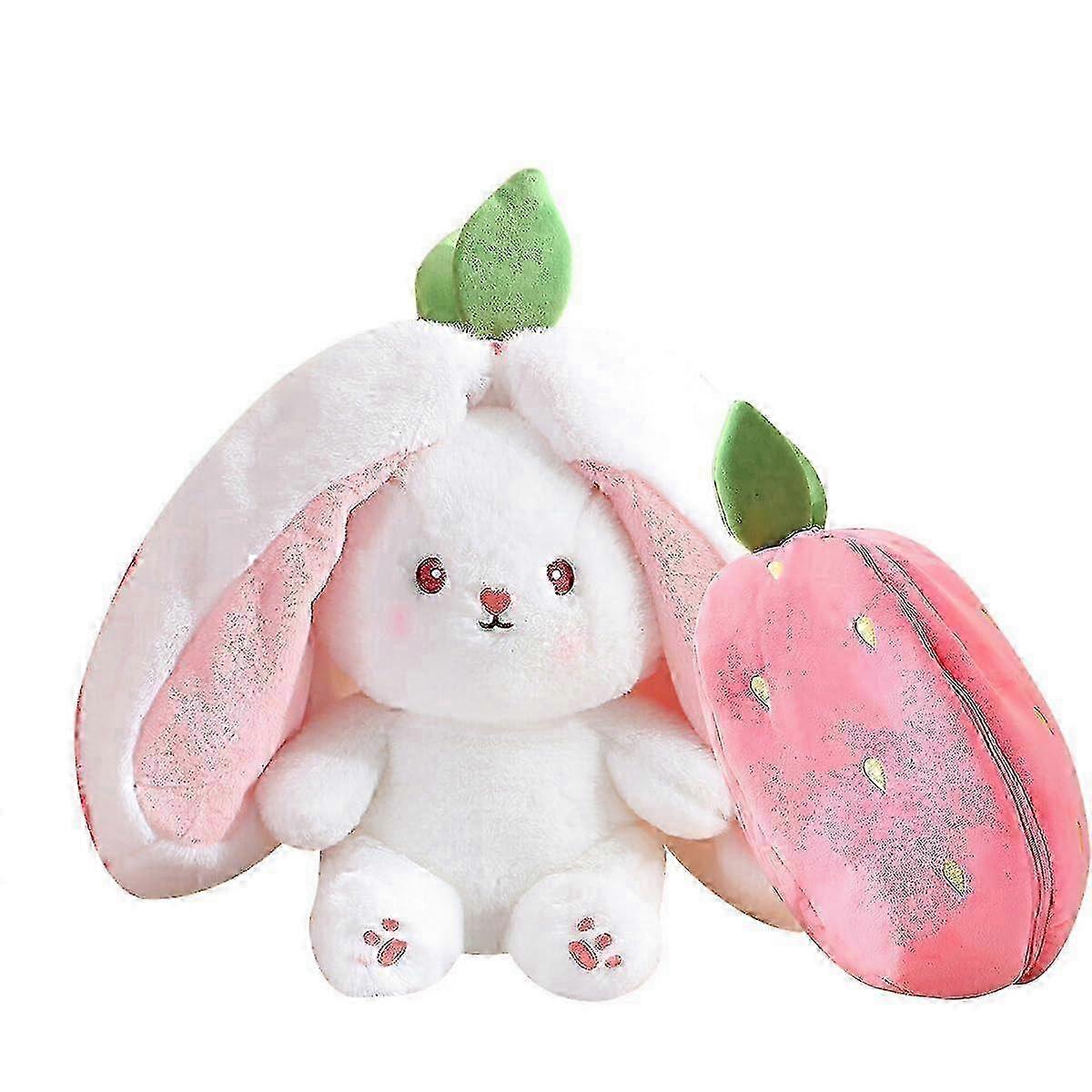 Reversible Bunny Plush Toy with Strawberry/Carrot Transformable Design - 7.8-Inch Character Toy