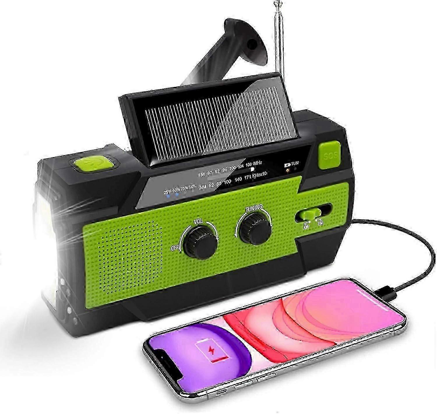 Solar Radio, Portable Crank Radio Dynamo Radio with AM/FM, Built-in 4000mAh Rechargeable Battery, 4
